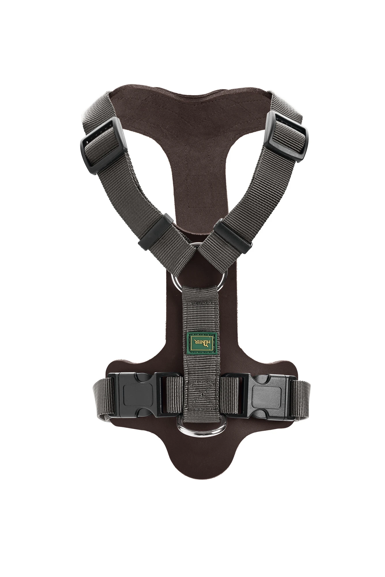 Hunter Mixed Aalborg læder hundesele S mørkebrun/grå hals 50-66 cm - komfort og støtte